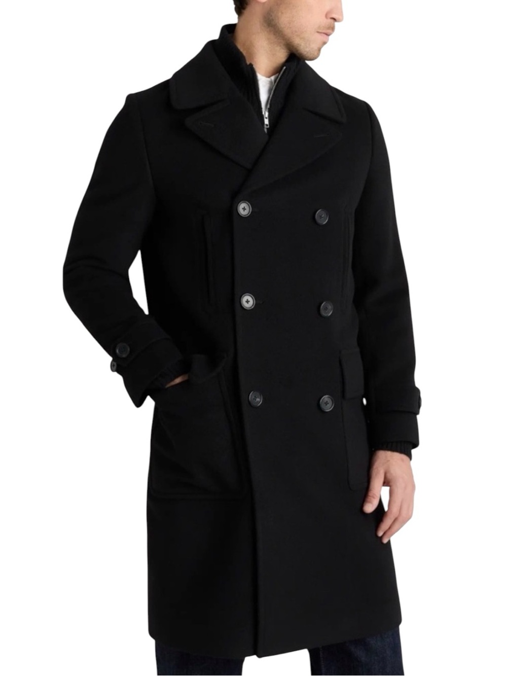 Quince Italian Wool Double-Breasted Officer Top Coat Black Large NEW with tags